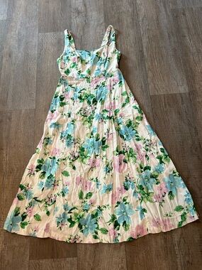 Old Navy White Floral Linen Blend Midi Dress. Size: XS